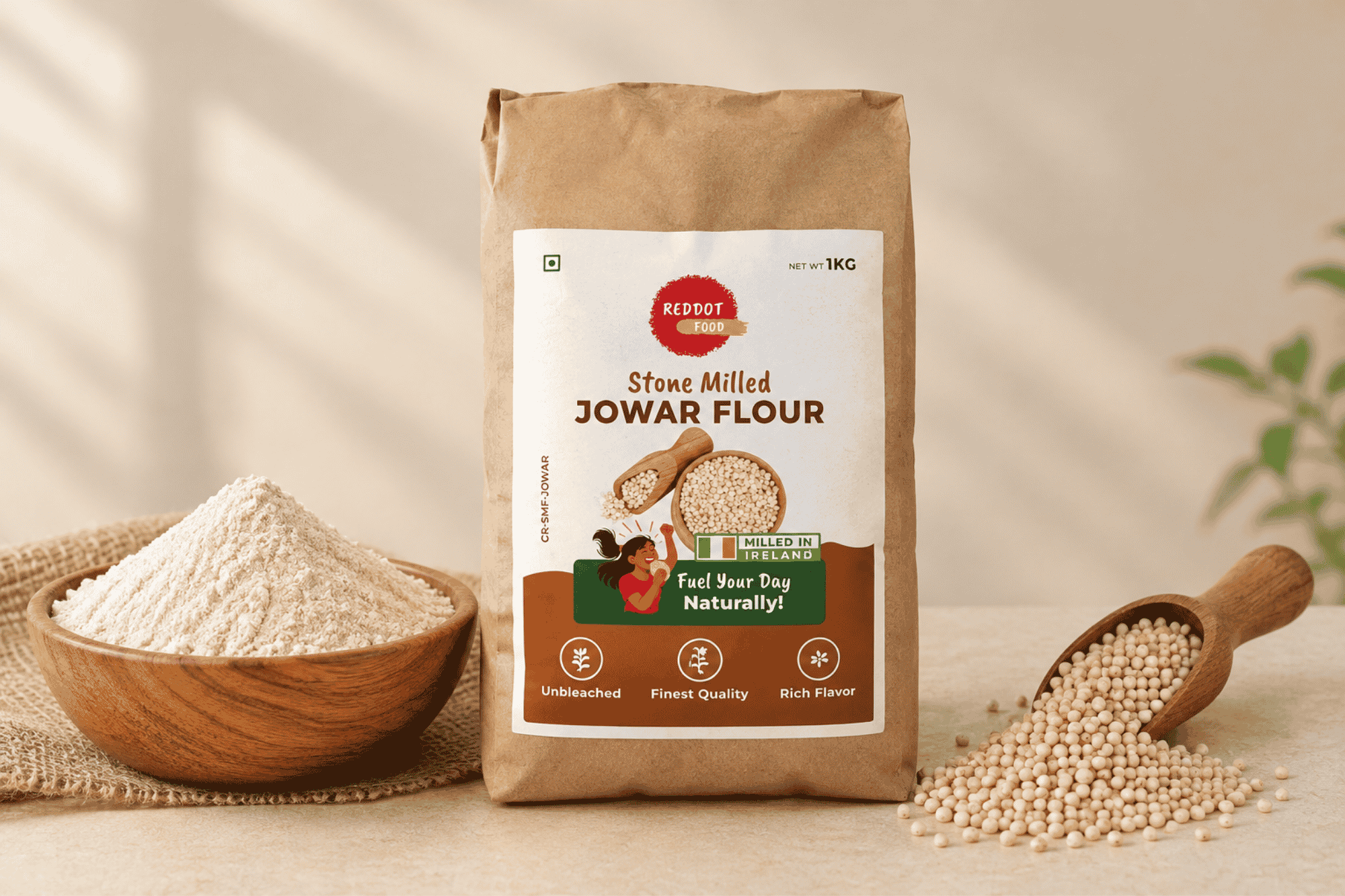 Premium Jowar Flour, High in fiber, gluten-free, and perfect for rotis, porridges, and healthy baking. 100% natural. Order now in Ireland!